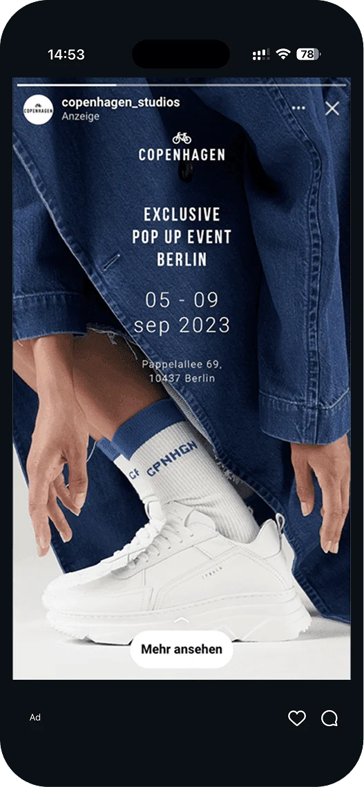 Anzeige von Copenhagen Studios für ein exklusives Pop-up-Event in Berlin im September 2023