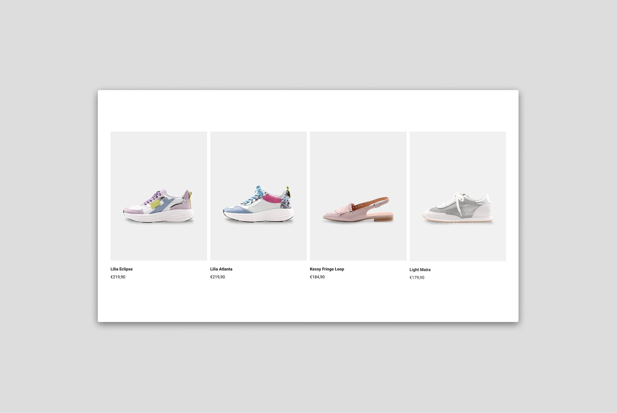 Product grid with sneakers and flats